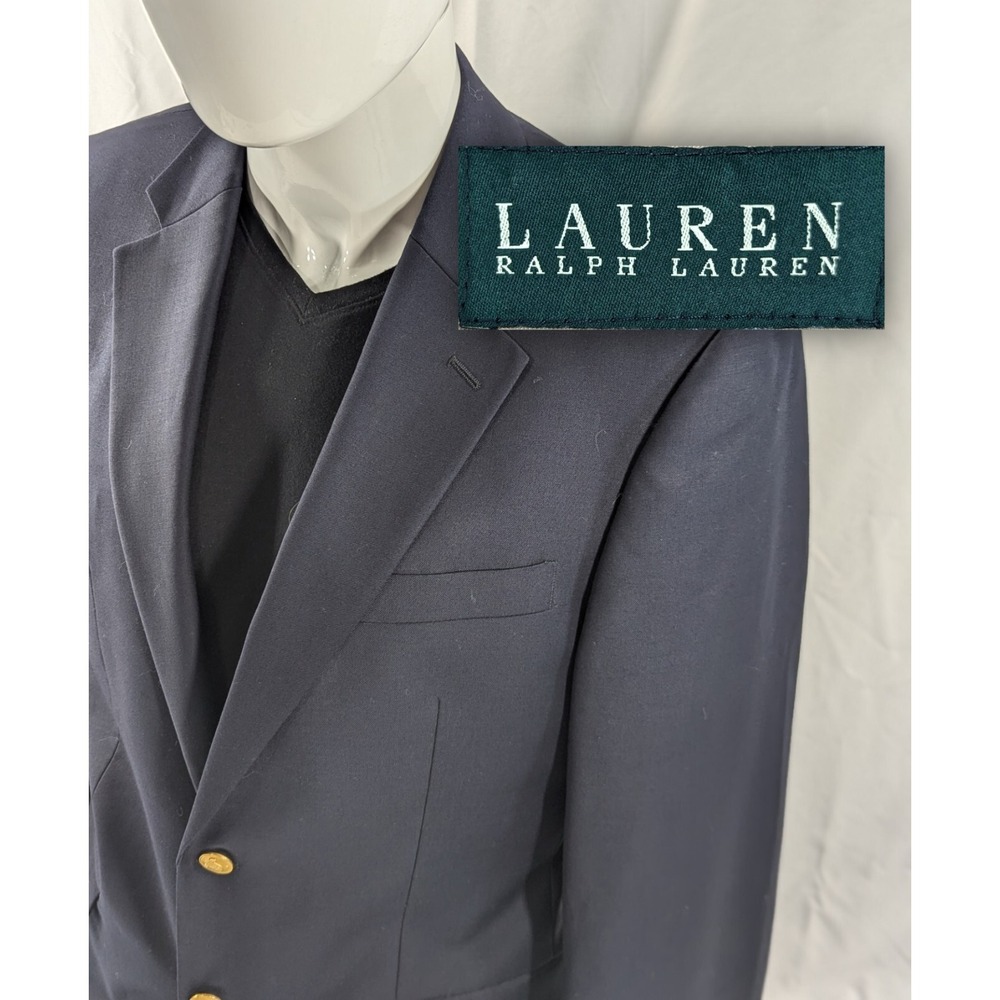 Ralph‎ Lauren Blazer Sport Coat Navy Blue Suit Jacket Wool Gold Buttons 38R 42"